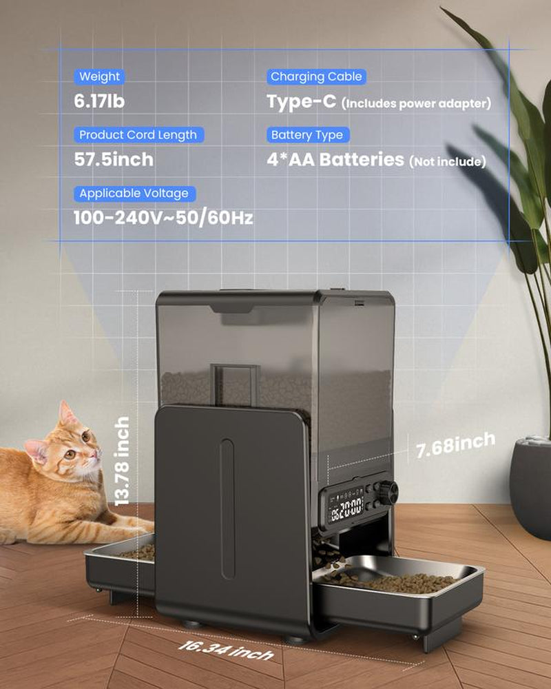 【Pet Secrets】Cityflee Automatic Cat Feeder for Two Cats, Adjustable Bowl Height to Protect Pet Spine, 20 Cups/5L for Small Pets Indoor, Supports Timed and Voice Call, Healthy Pet
