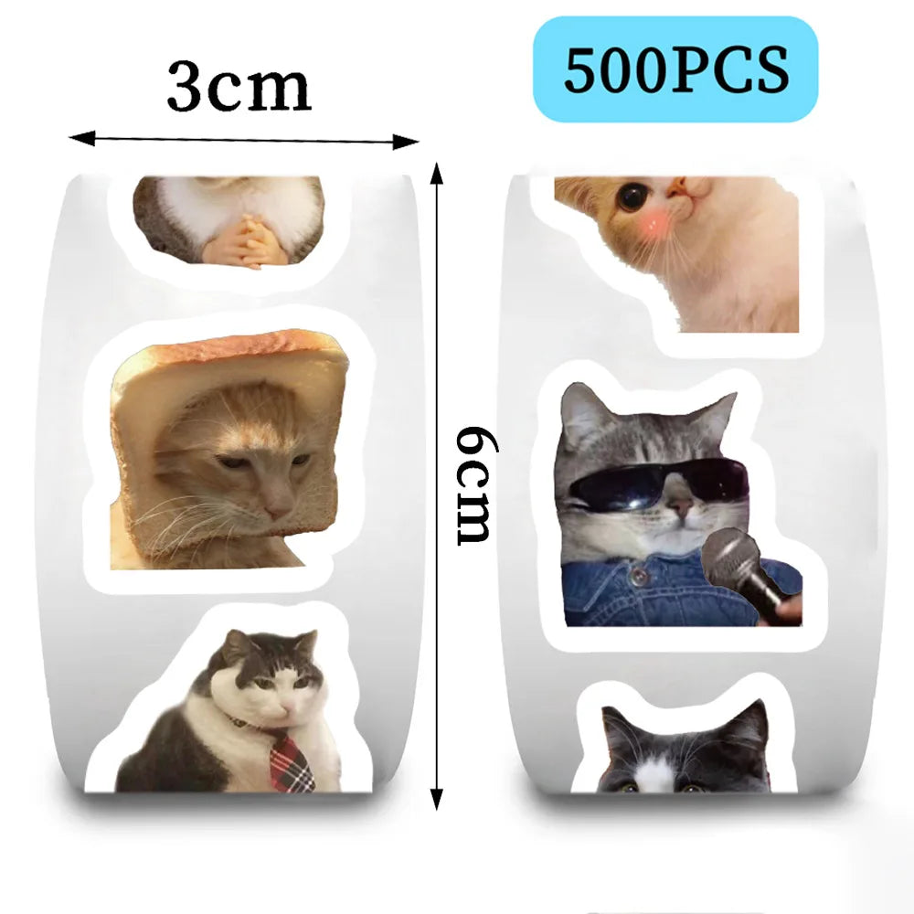 500Pcs/Roll Funny Cats MEME Cartoon Graffiti Stickers DIY Phone Guitar Laptop Notebook Suitcase Waterproof Sticker Kids Toy