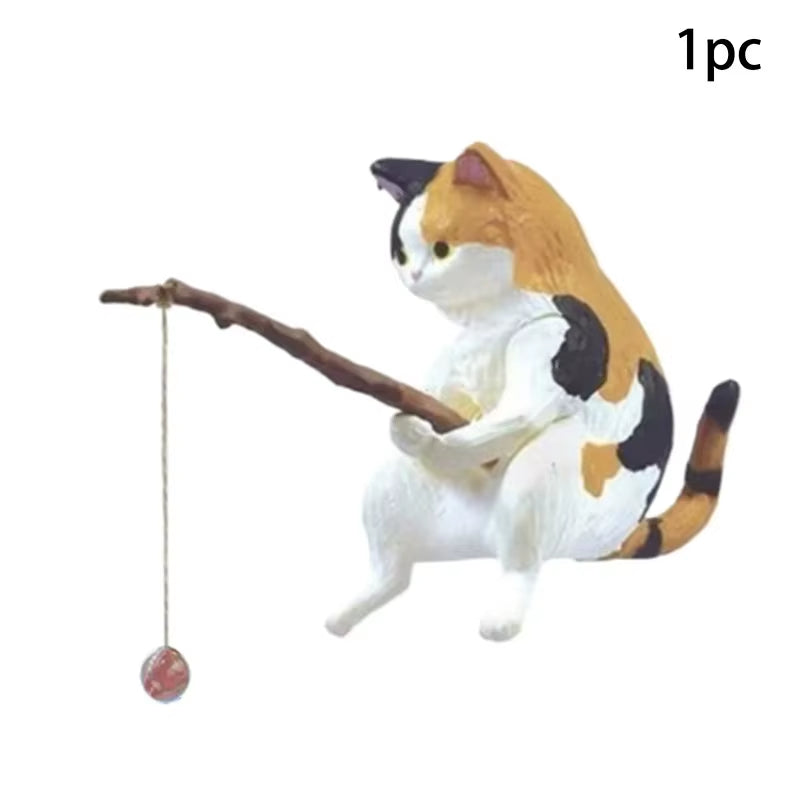 Fish Tank Fishing Cat Hanging Creative Landscape Office Ornaments Fishing Fun Mini Decorative Micro-Landscape