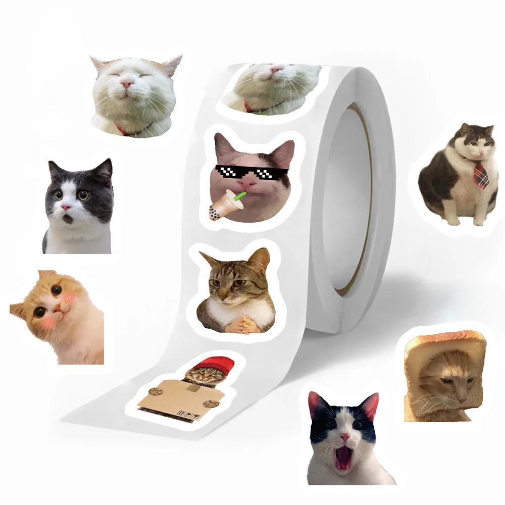 500Pcs/Roll Funny Cats MEME Cartoon Graffiti Stickers DIY Phone Guitar Laptop Notebook Suitcase Waterproof Sticker Kids Toy