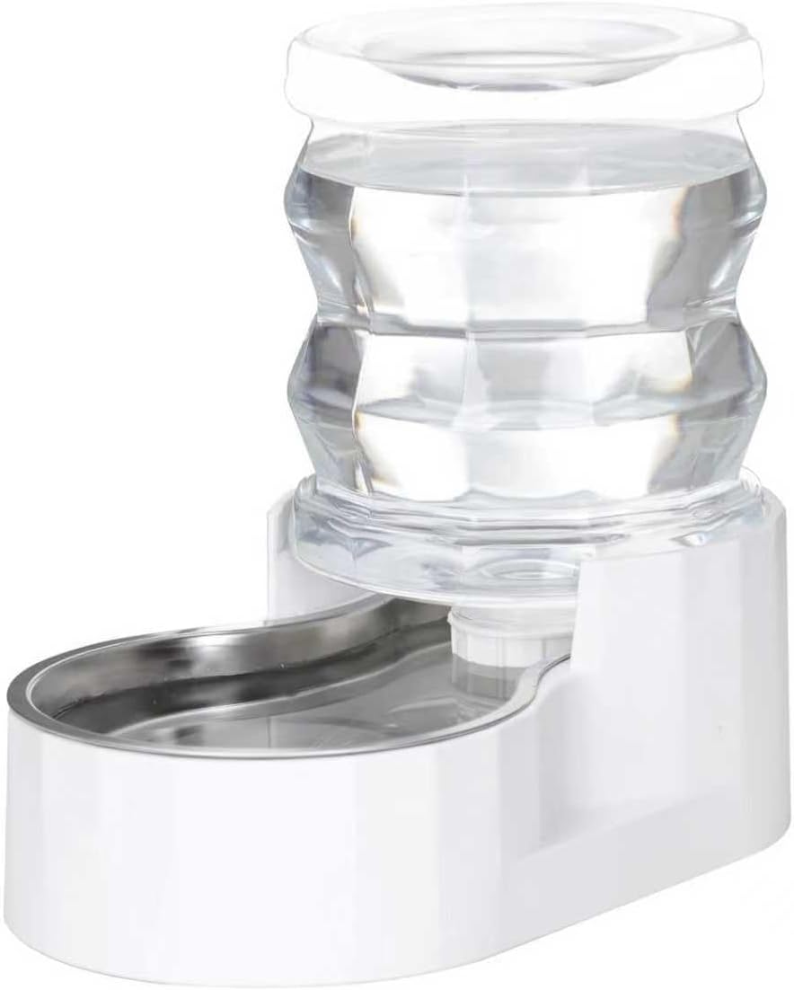 Gravity Water Bowl Dispenser for Cats: 4L White Automatic Stainless Steel Dog Feeder without Filter - for 8-20LB Elderly Pets with Joint Spine Pain - for Kitchen Bedroom