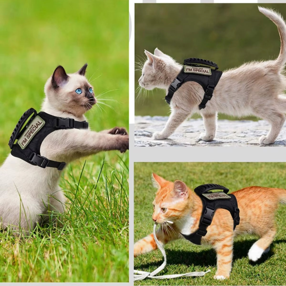 Khaki Tactical Cat Chest Harness Vest Type Lead Rope Anti-Break Adjustable Walking Cat Leash Dog Small Dog Chain One Outfit