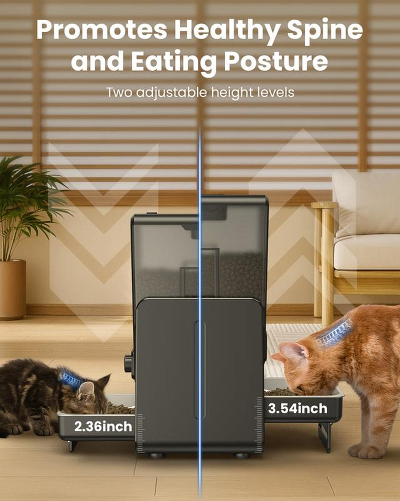 【Pet Secrets】Cityflee Automatic Cat Feeder for Two Cats, Adjustable Bowl Height to Protect Pet Spine, 20 Cups/5L for Small Pets Indoor, Supports Timed and Voice Call, Healthy Pet
