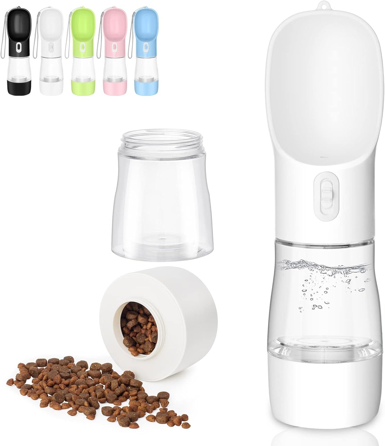 Portable Dog Water Bottle - Leak Proof Dog Water Dispenser with Bowl & Food Container, Dishwasher Safe Food Grade Plastic for Pet Puppy Outdoor Walking Hiking Travel Green