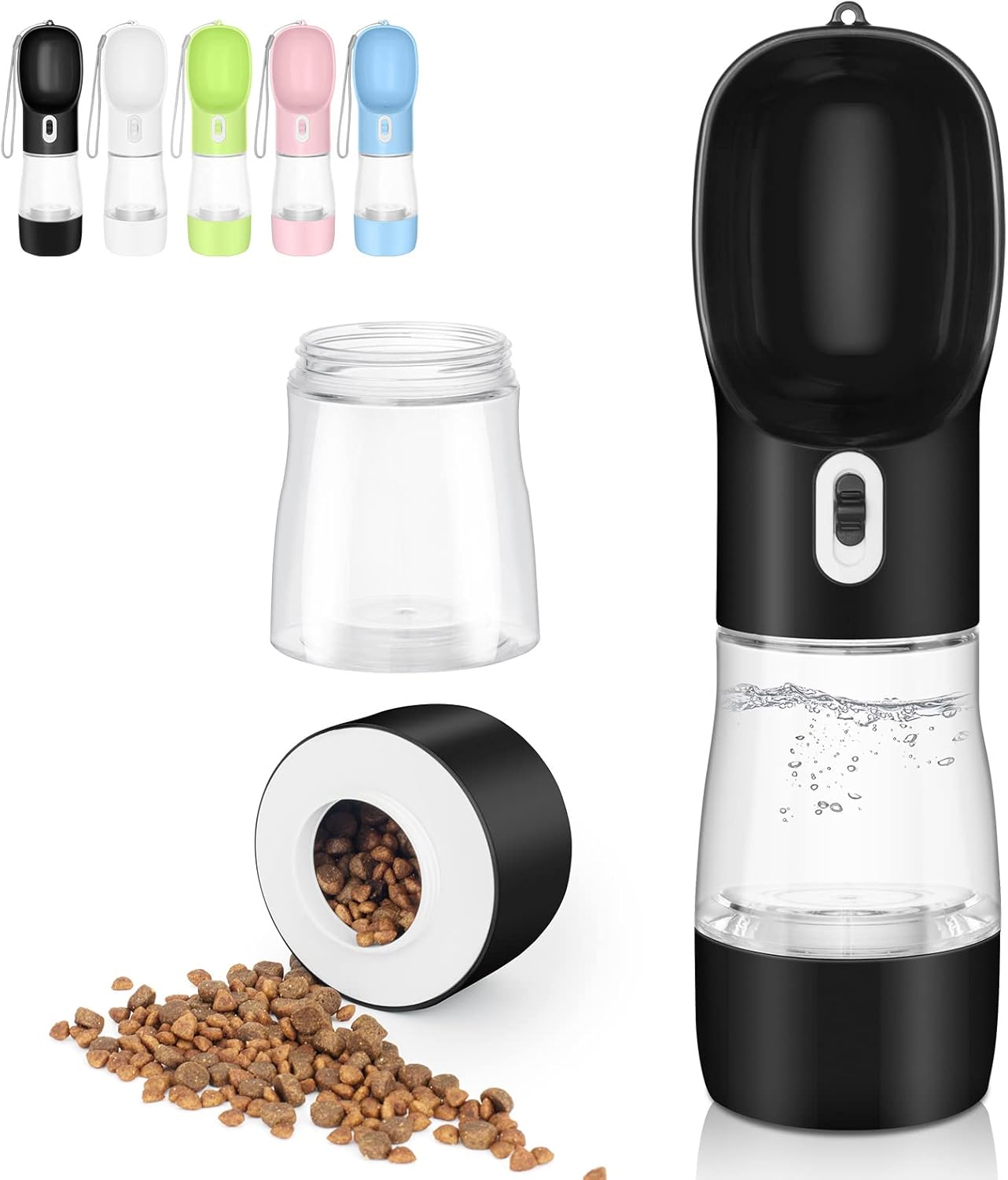 Portable Dog Water Bottle - Leak Proof Dog Water Dispenser with Bowl & Food Container, Dishwasher Safe Food Grade Plastic for Pet Puppy Outdoor Walking Hiking Travel Green