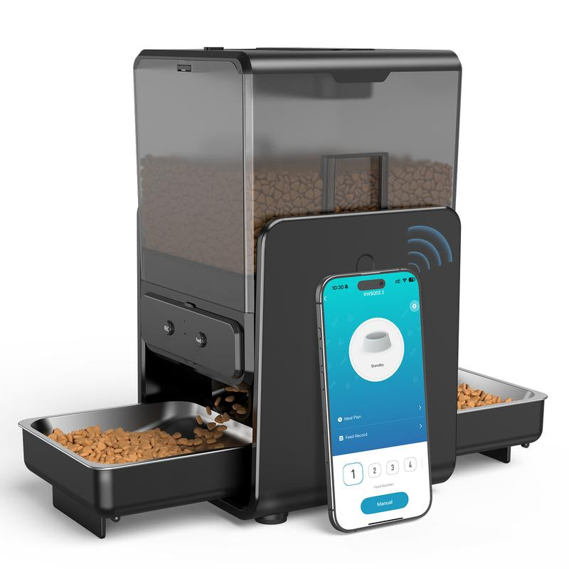 【Pet Secrets】Cityflee Automatic Cat Feeder for Two Cats, Adjustable Bowl Height to Protect Pet Spine, 20 Cups/5L for Small Pets Indoor, Supports Timed and Voice Call, Healthy Pet