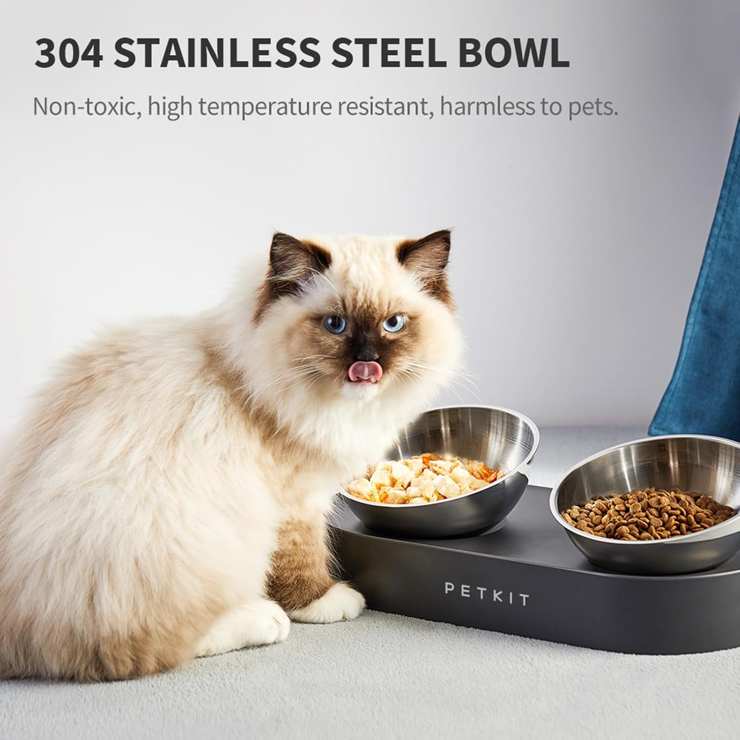 CYBERTAIL - Stainless Steel Raised Bowl - Inclined Food and Feeding Bowls, Non-Slip, No Spill for Cats and Small Dogs