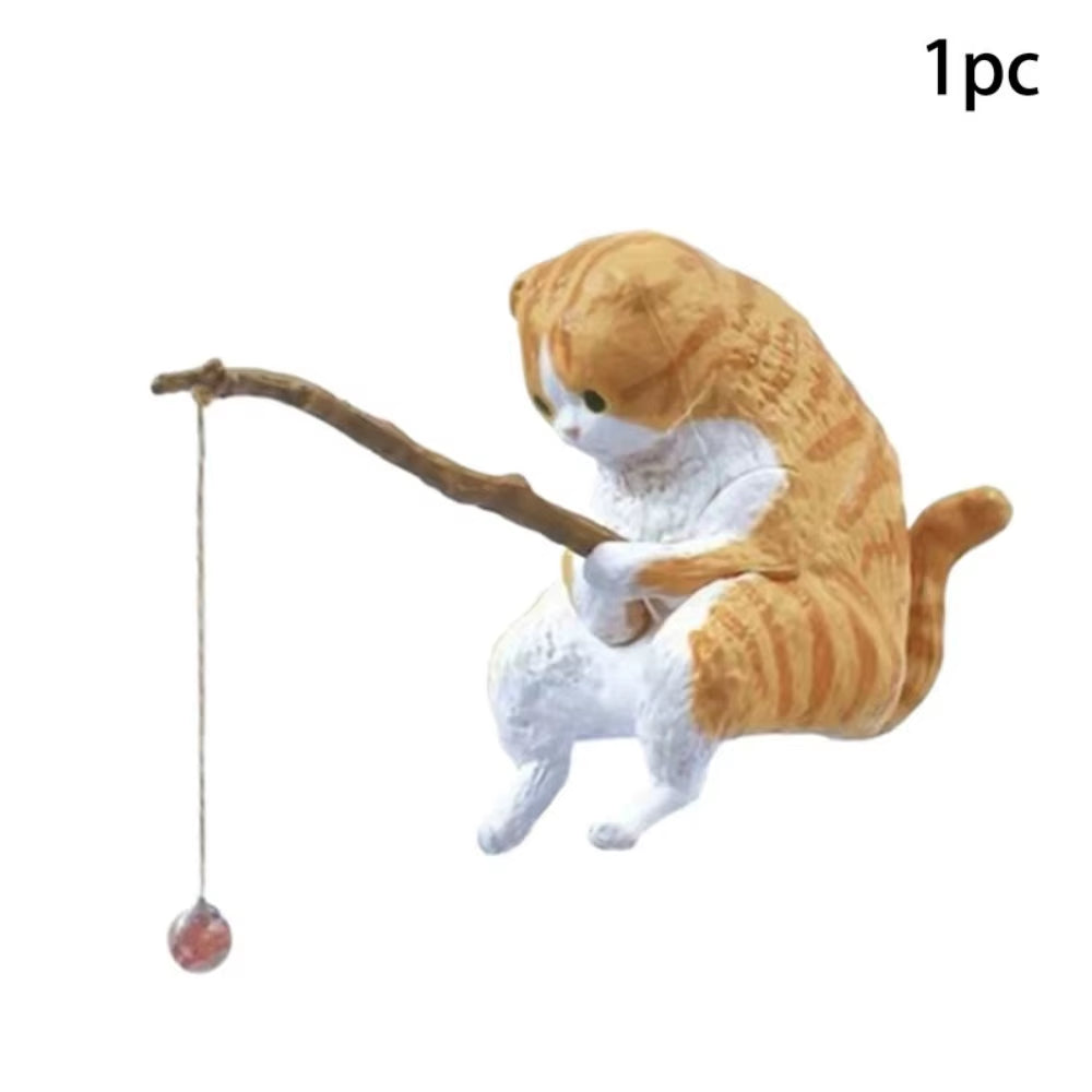 Fish Tank Fishing Cat Hanging Creative Landscape Office Ornaments Fishing Fun Mini Decorative Micro-Landscape