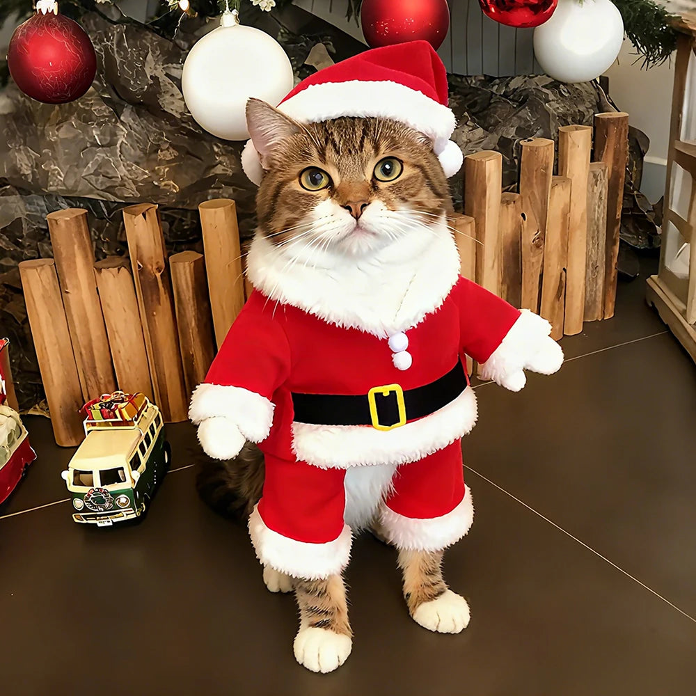 Christmas Pet Costumes Cute Kitten Santa Claus Clothes for Small Medium Dogs Cats Holiday Party Dress up Apparel Sphynx Outfits