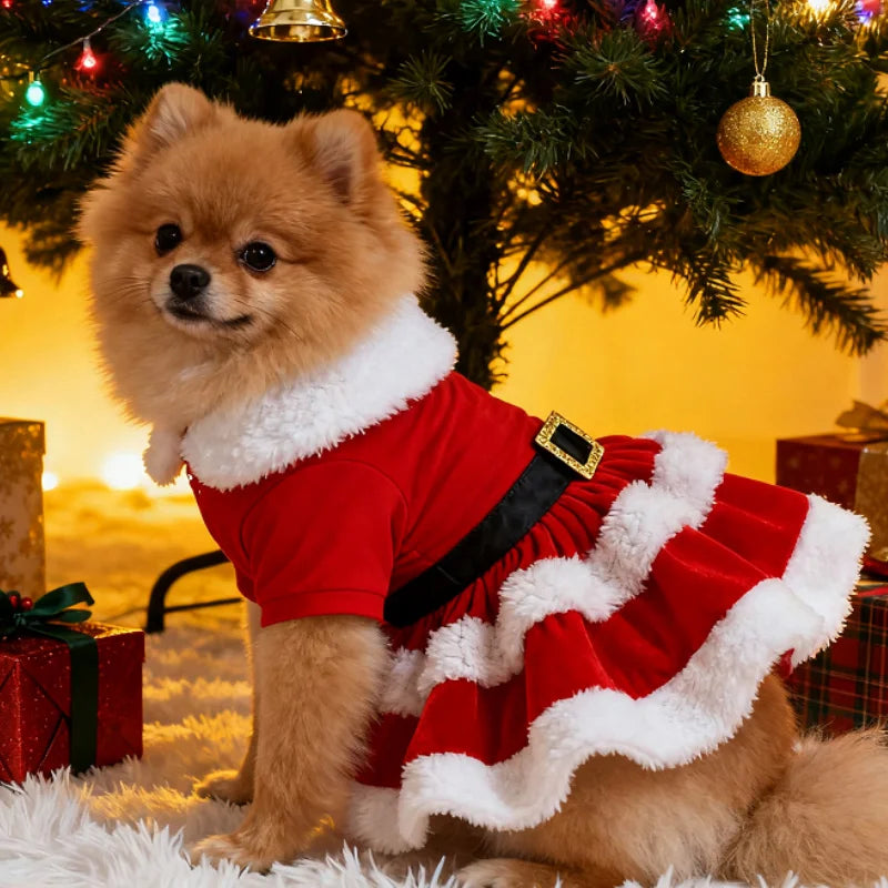 Soft Breathable dogs and cats Christmas Dress Fashion Cute Santa Claus Dog Skirt Warm Pet Christmas Costume New Year Clothes for Dogs