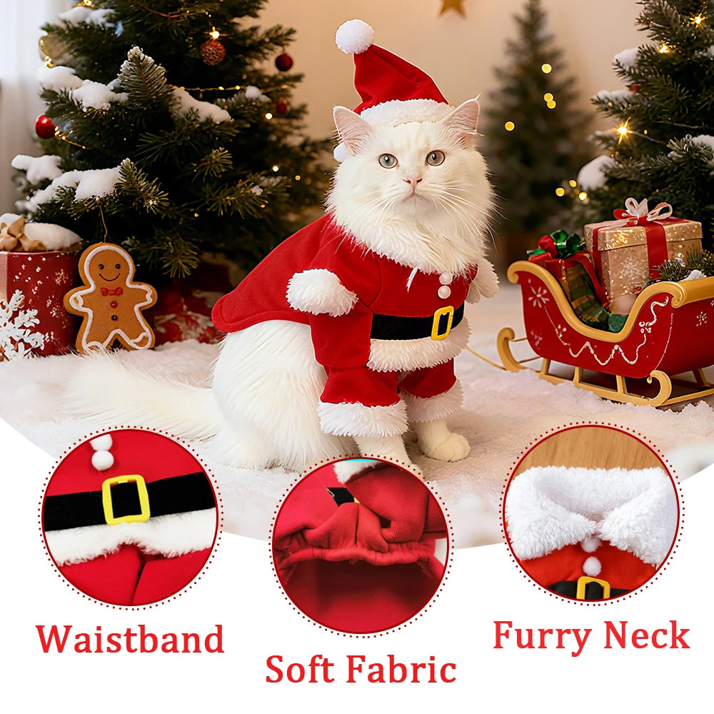 Christmas Pet Costumes Cute Kitten Santa Claus Clothes for Small Medium Dogs Cats Holiday Party Dress up Apparel Sphynx Outfits