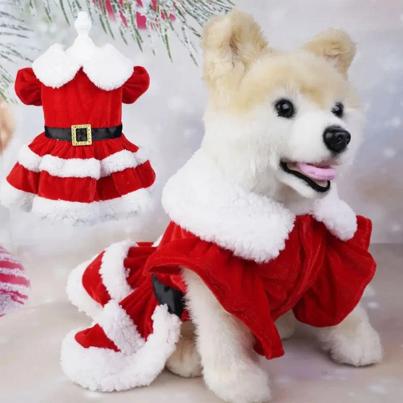Soft Breathable dogs and cats Christmas Dress Fashion Cute Santa Claus Dog Skirt Warm Pet Christmas Costume New Year Clothes for Dogs