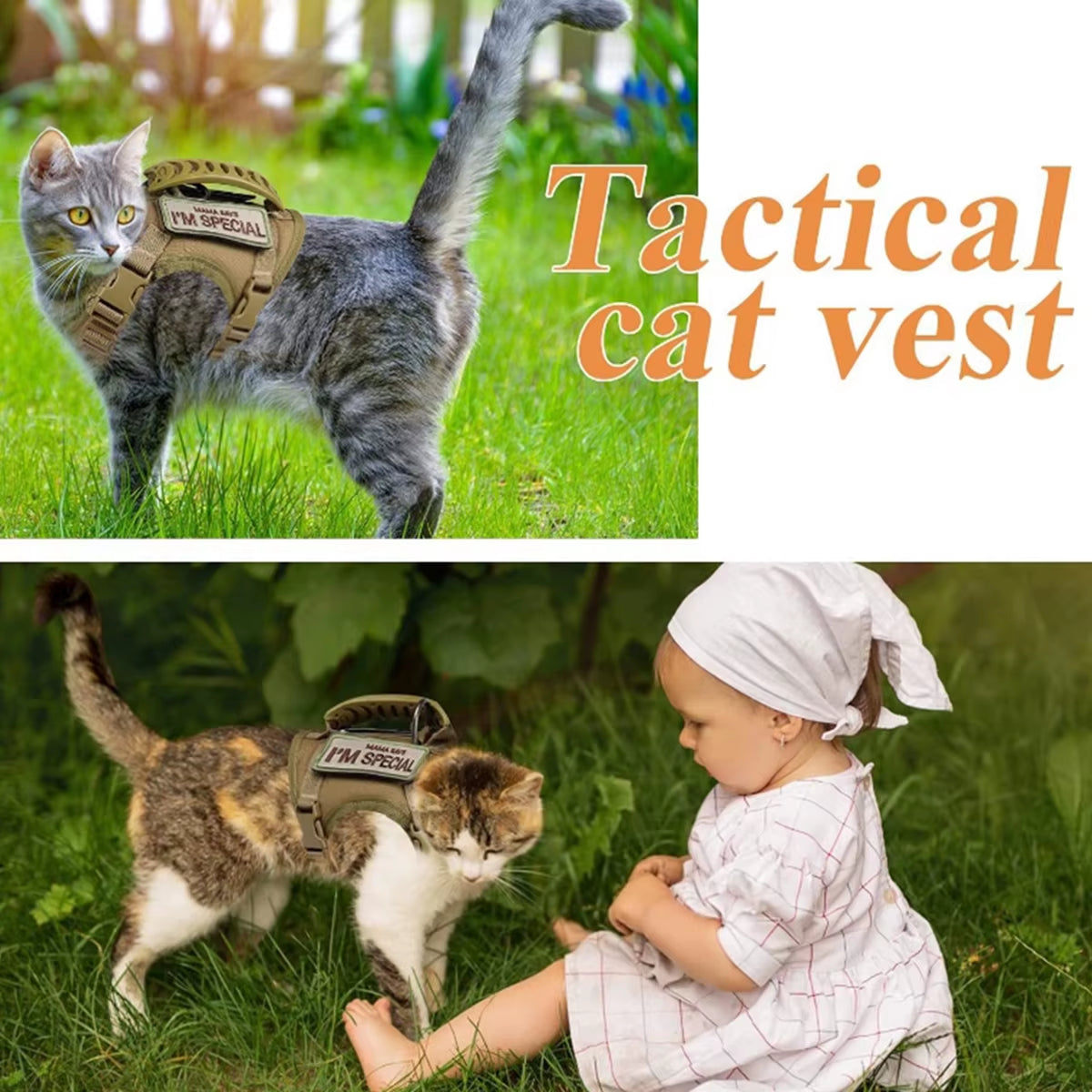 Khaki Tactical Cat Chest Harness Vest Type Lead Rope Anti-Break Adjustable Walking Cat Leash Dog Small Dog Chain One Outfit