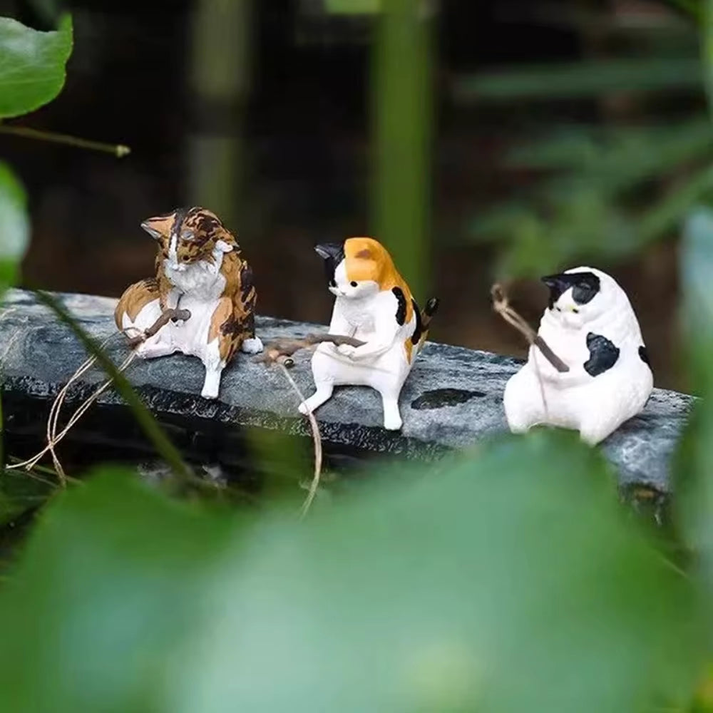 Fish Tank Fishing Cat Hanging Creative Landscape Office Ornaments Fishing Fun Mini Decorative Micro-Landscape